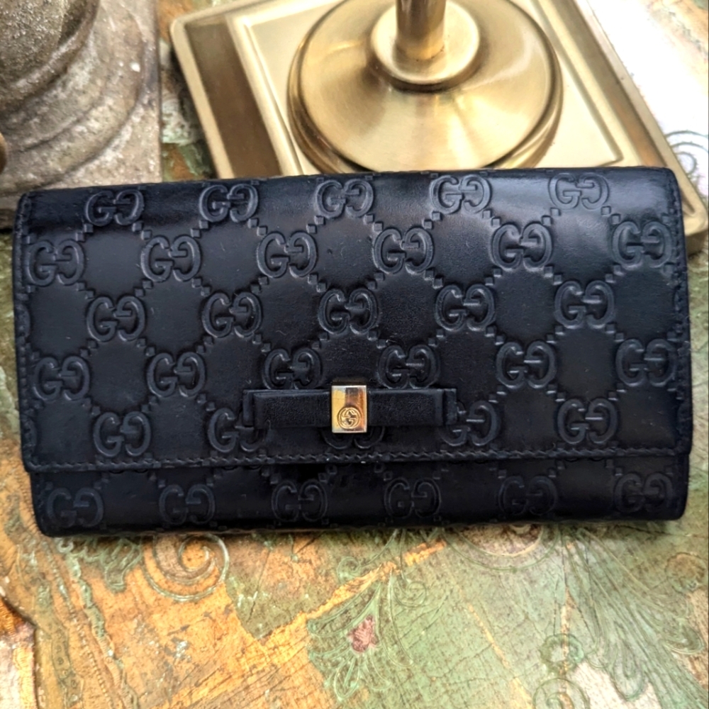 Gucci guccissima Black Embossed GG Leather Wallet with Gold Accent